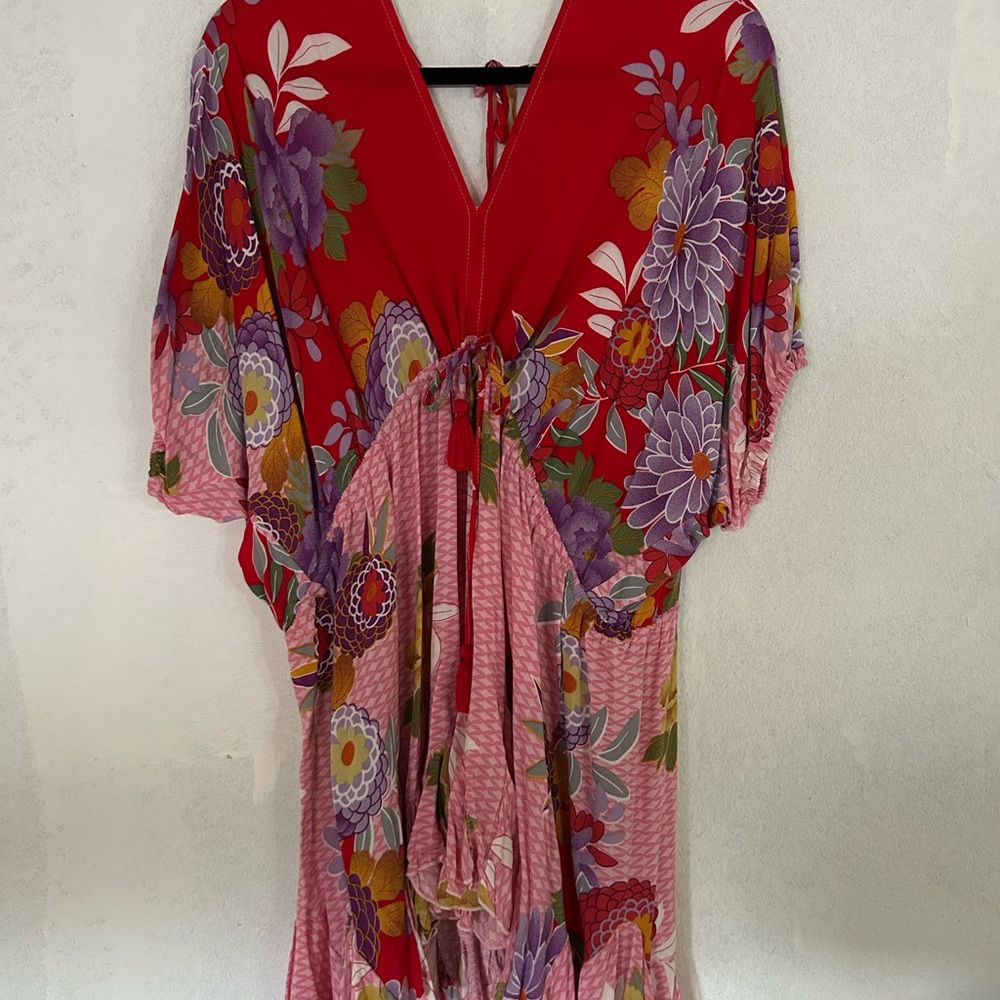 Floral Red and Pink Kaftan Dress